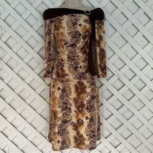 Y2K Brown Floral Off-Shoulder 2pc set